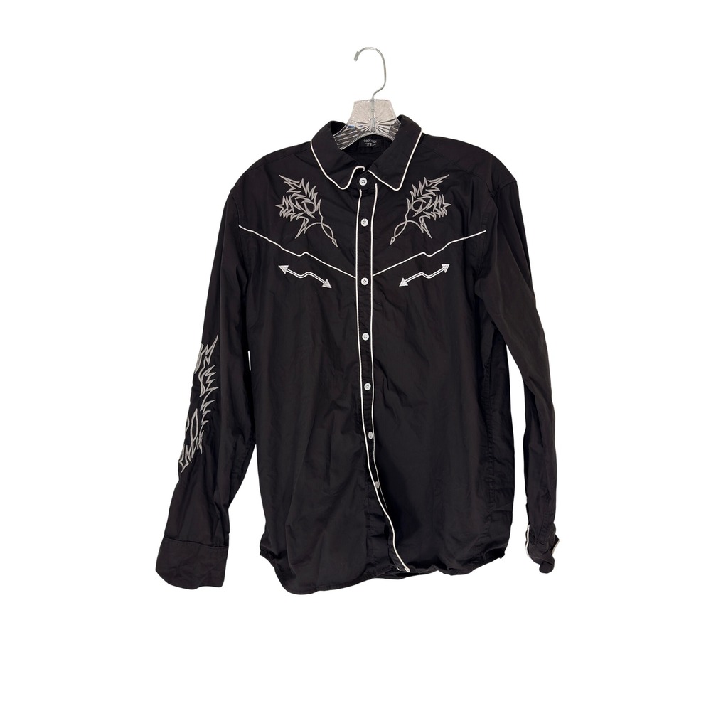 Coofandy Button Down Shirt Men's Black Silver Rockabilly‎ Punk Goth Emo Medium
